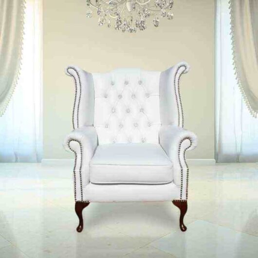 Chesterfield CRYSTALLIZED Elements Queen Anne High Back Wing Chair White Leather
