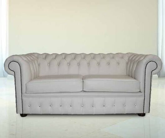 DesignerSofas4U | Buy 2 Seater Crystal White Leather Chesterfield Sofa UK