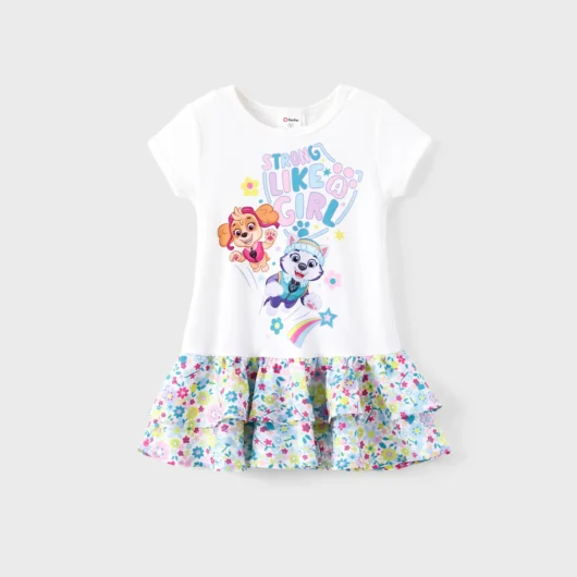 PAW Patrol Toddler Girl 1pc Skye Everest Floral/Gradient Ruffle-hem Short-sleeve Dress