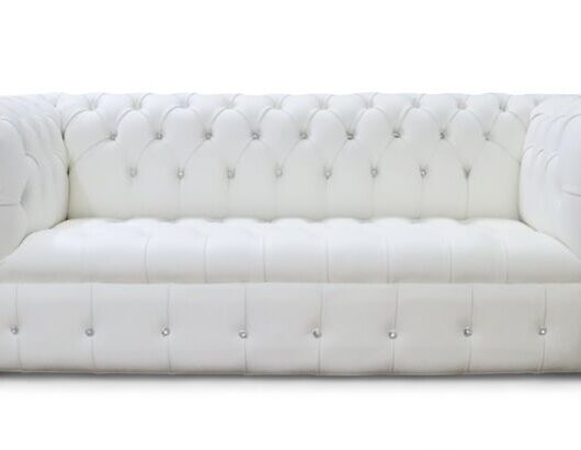 Chesterfield Crystal Diamond White Buttoned Seat Leather Sofa Offer