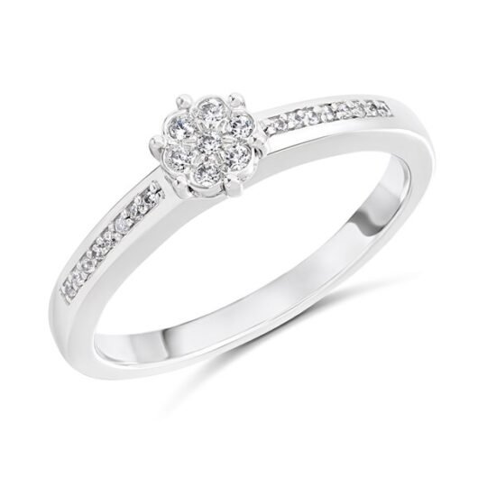 9ct White Gold Diamond Cluster Ring - 11pts - D5256