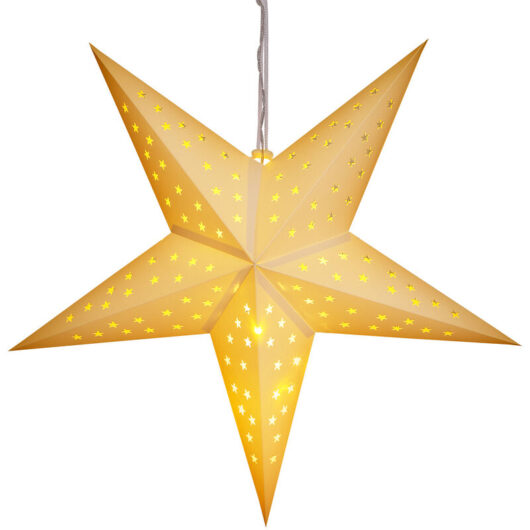 Large led Star Decoration Xmas Festive Lights White Hanging Paper Lantern xl 60cm Christmas Winter Advent Hygge Poinsettia 7 Points Twinkling Fairy