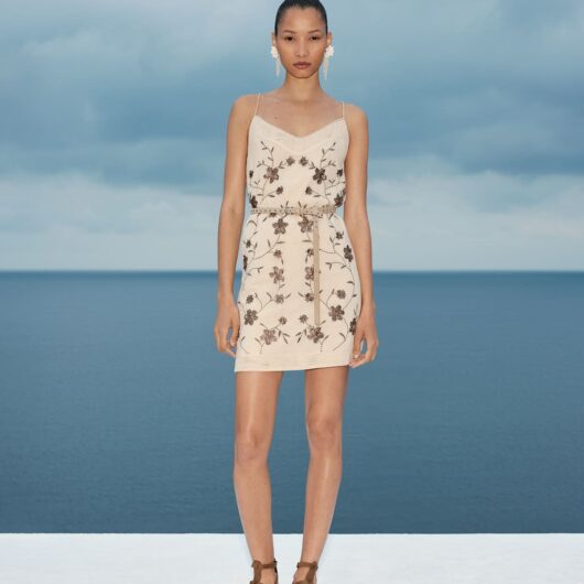 M&S Pure Cotton Embellished V-Neck Mini Cami Dress Soft White