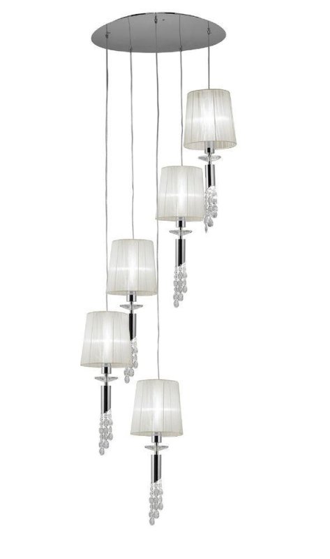 Mantra M3857 Tiffany 5+5 Light Spiral Pendant Light In Chrome With White Shades